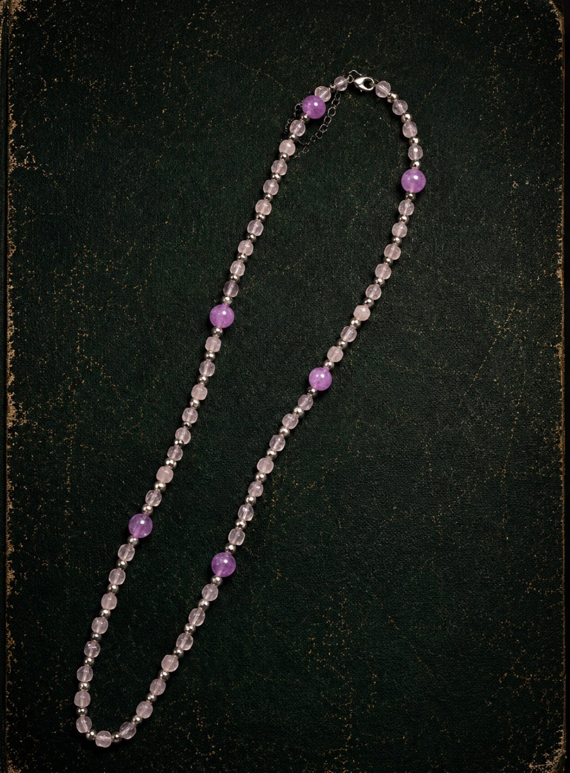 Silver Periwinkle- Purple Jade Rose Quartz Cube and Silver Hematite Choker