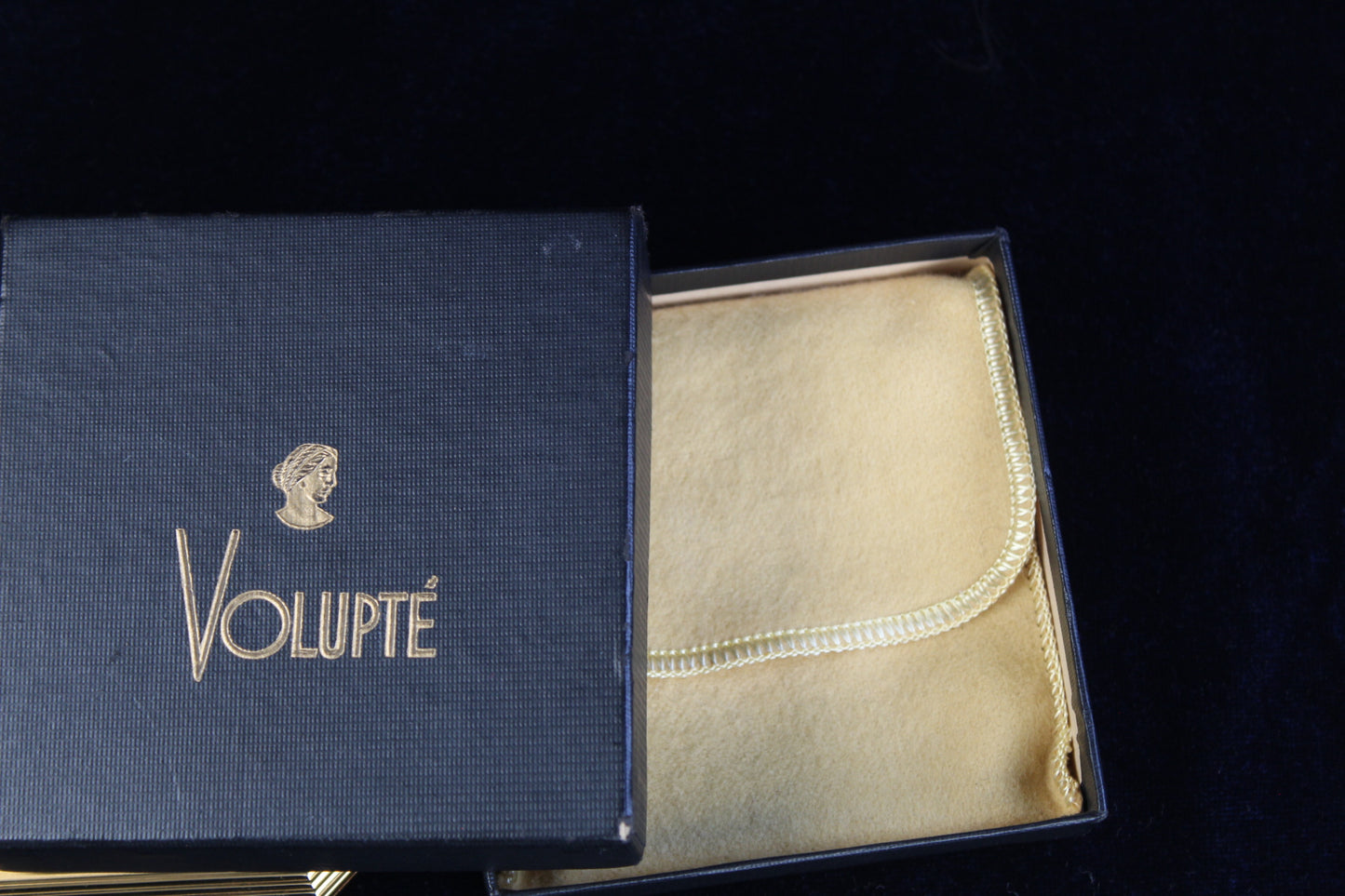 1950s Volupte Compact – New Old Stock in Box, Unused with Original Ad Insert