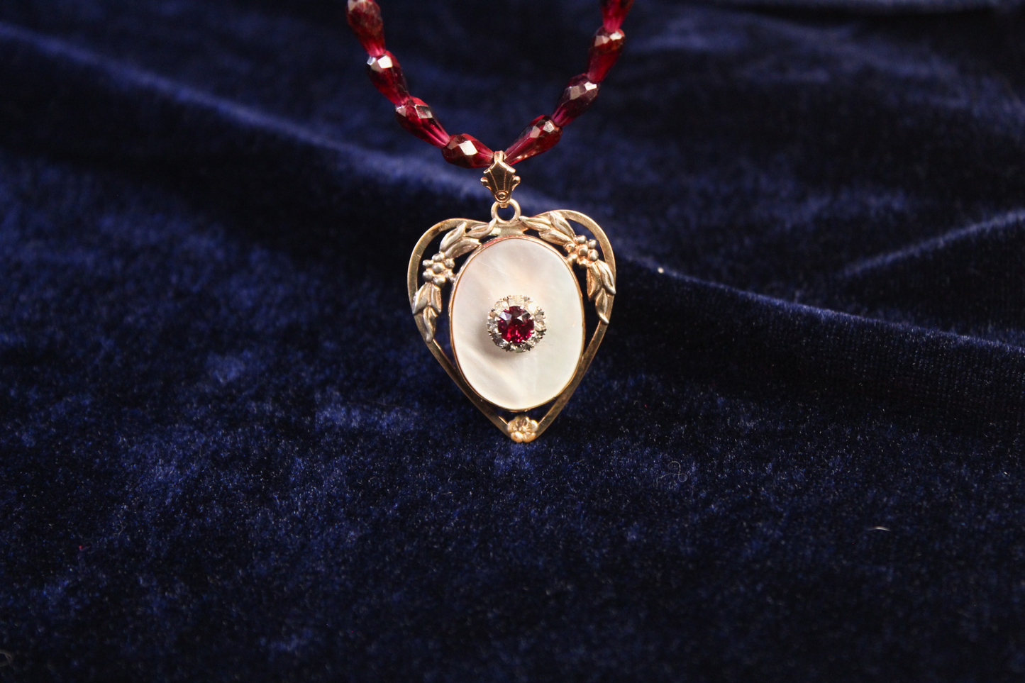 1940s Gold Vermeil Mother-of-Pearl Heart Choker