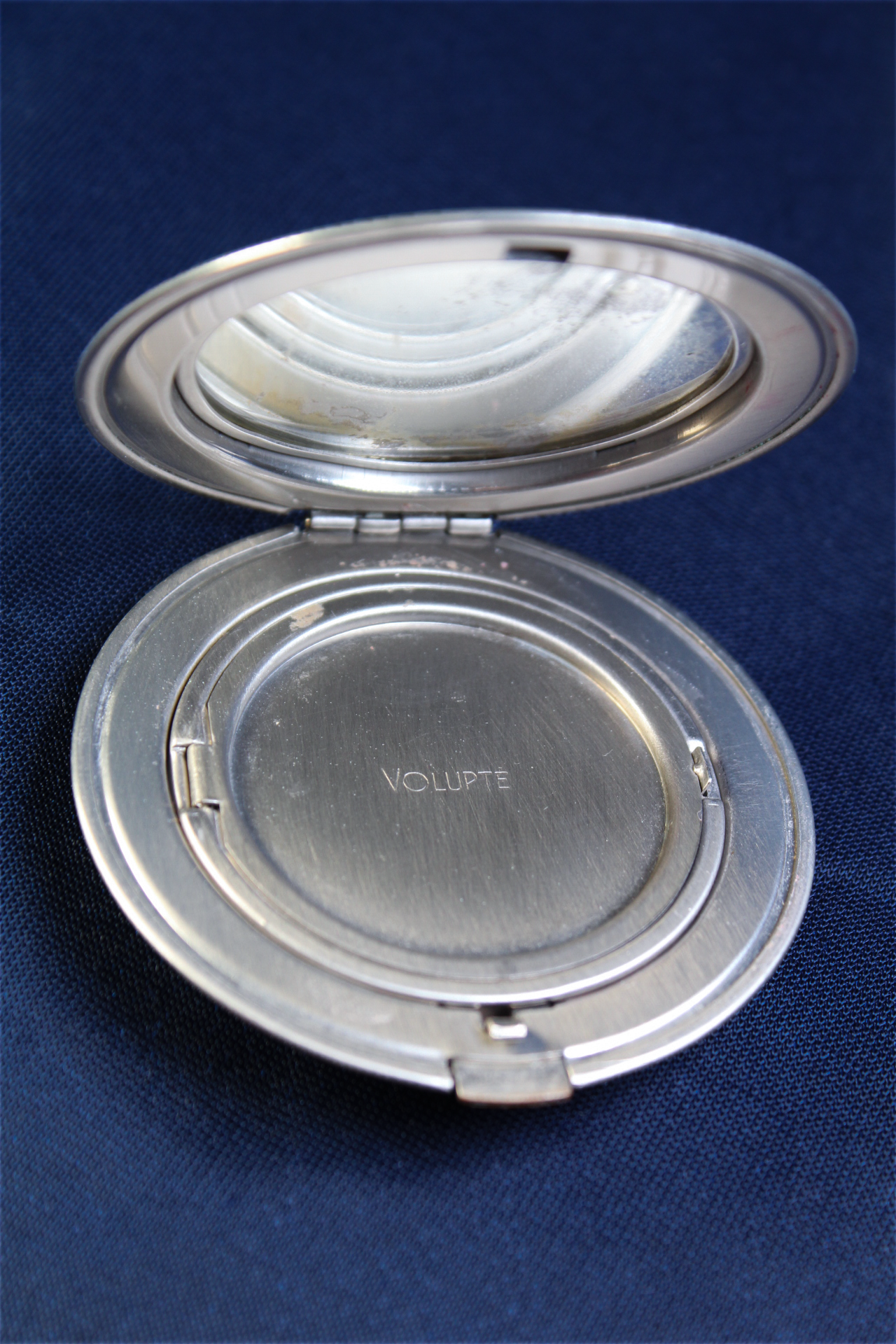 Vintage Volupte Turquoise Blue Powder Compact | Rhinestone Accent | Art Deco Style | 1950s Vanity