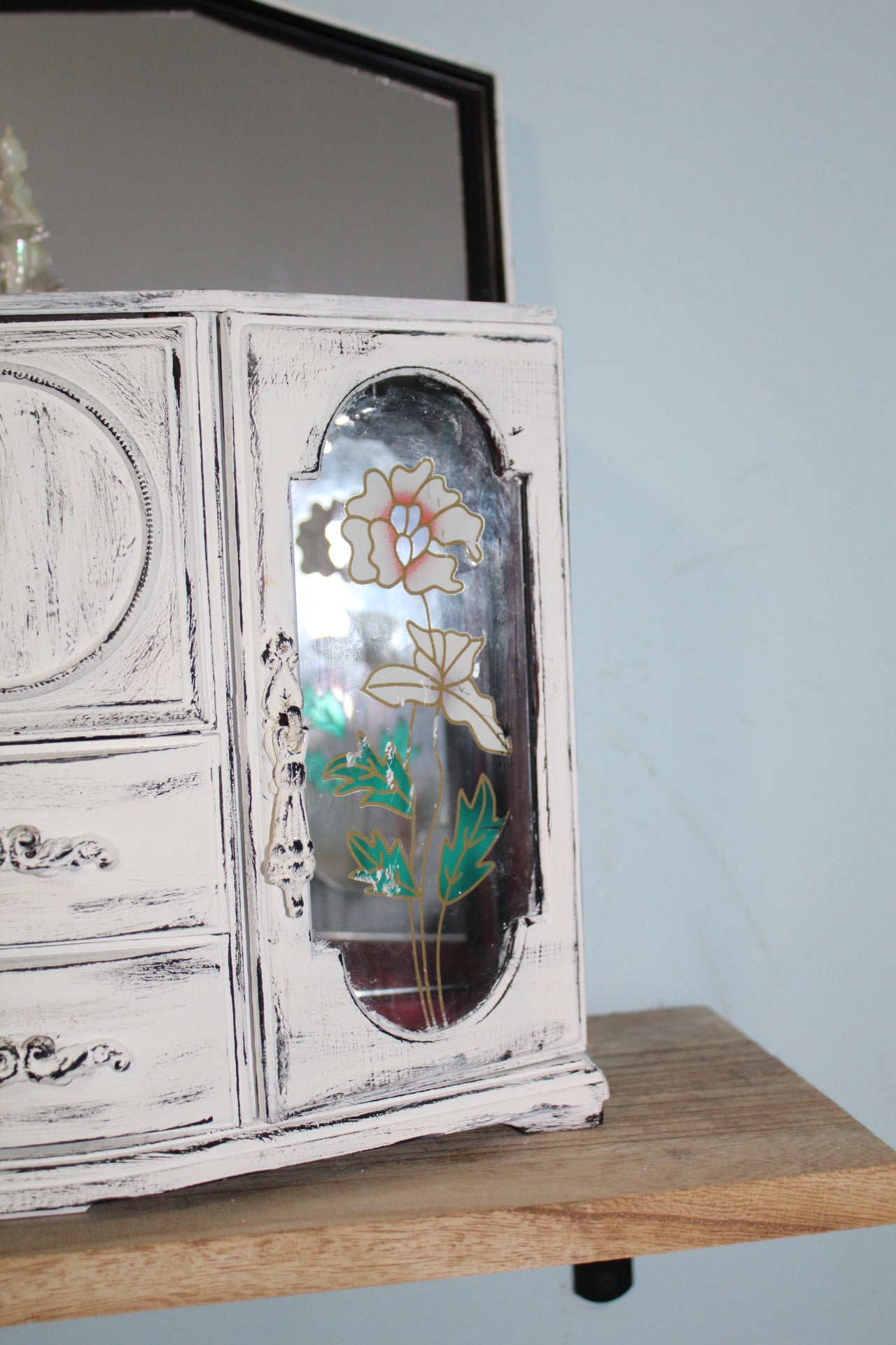 Vintage Shabby Chic Ballerina Music Jewelry box Cabinet | Rare Rotating Ballet Jewelry Armoire