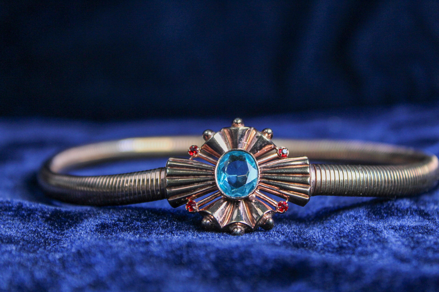 10K Gold Filled Choker Antique P.S. Co Necklace | Art Deco Blue Glass Snake Chain Collar c. 1920s