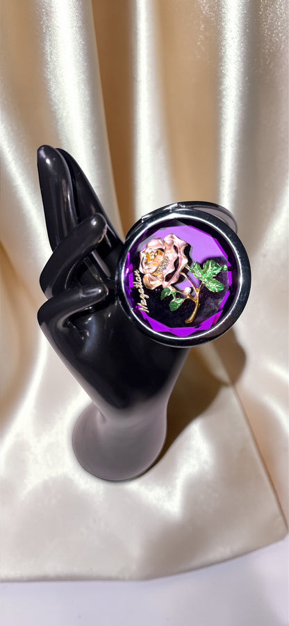 Vintage MAGATLAN Purple Faceted Enamel Rose Compact Mirror