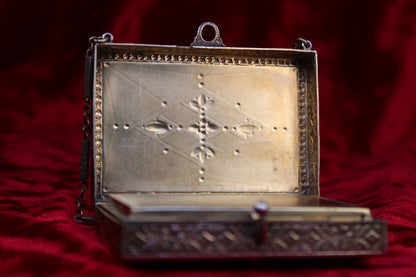 Rare Antique French Guilloché Swan Lake Compact | Jeweled Silver & Brass Vanity Case c.1920s
