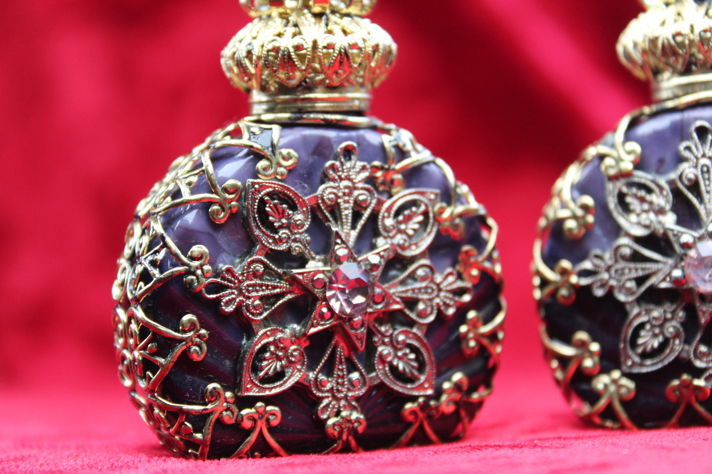 Rare Matched Set of Vintage Filigree Perfume Bottles Czech c. 1930s–1940s