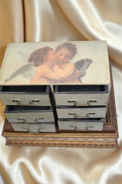 Vintage Cherub Drawer Chest | Romantic Angel Keepsake Storage Cabinet