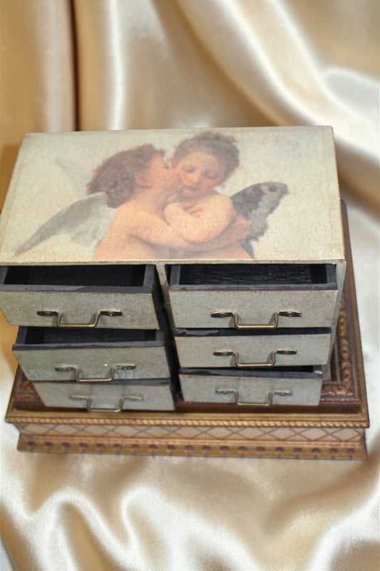 Vintage Cherub Drawer Chest | Romantic Angel Keepsake Storage Cabinet