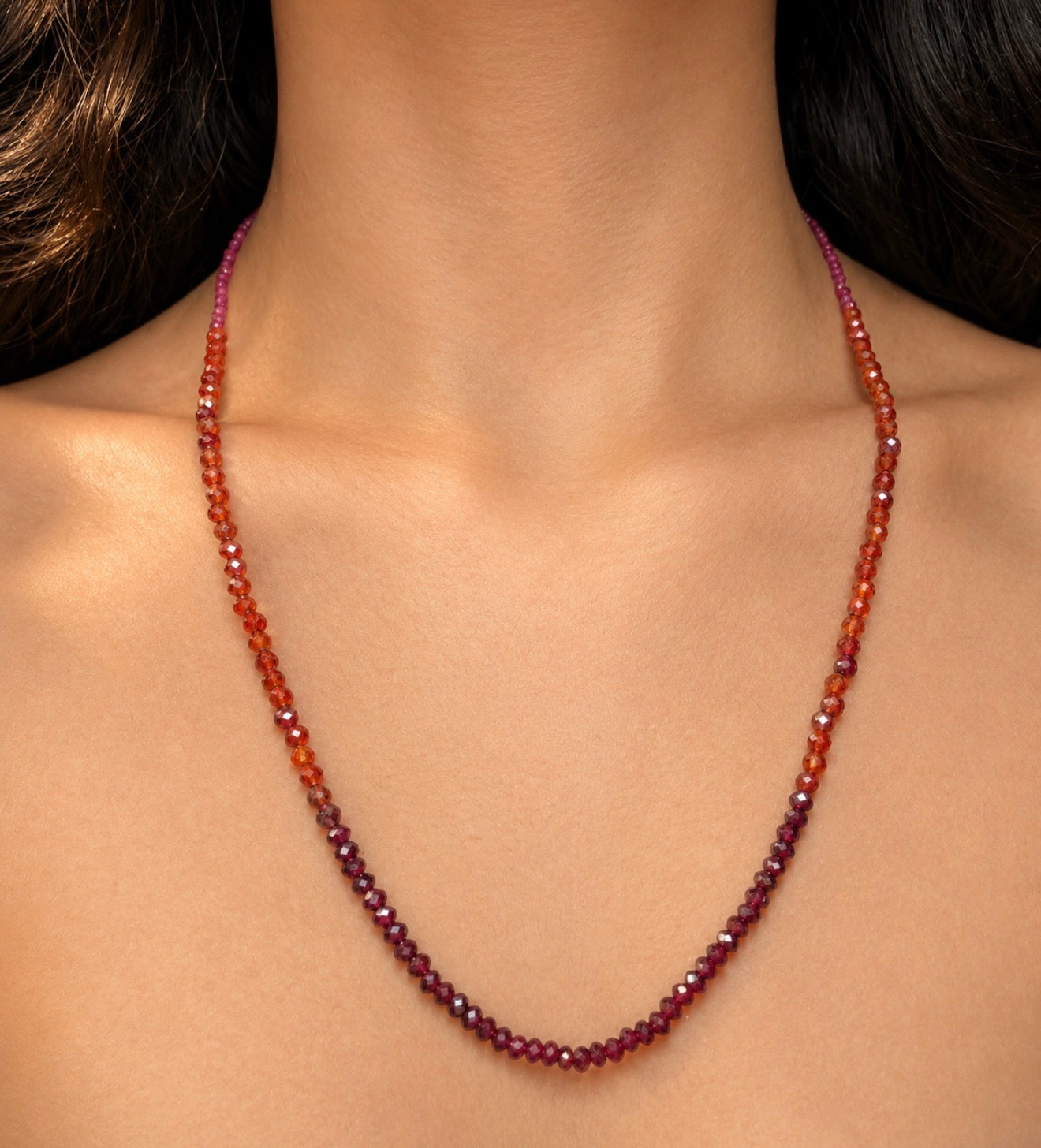 Crimson rainbow- Natural Ruby Hessonite Garnet and Red Garnet Necklace