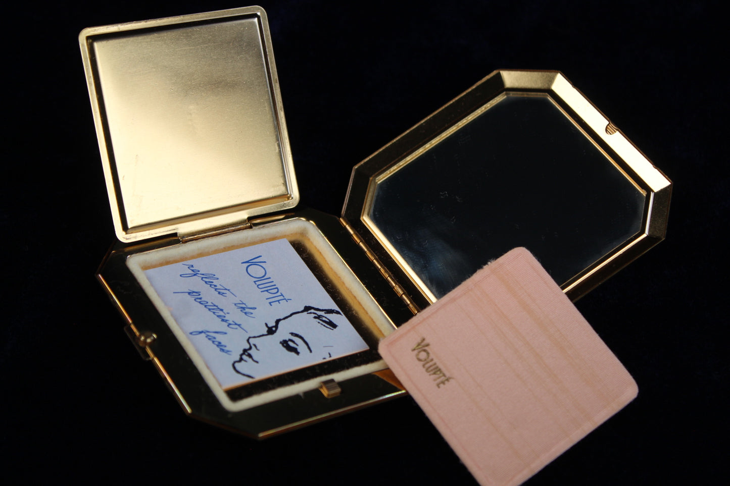 1950s Volupte Compact – New Old Stock in Box, Unused with Original Ad Insert