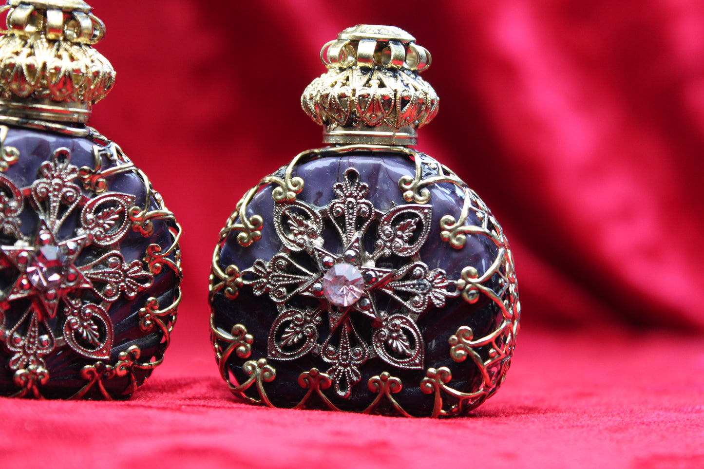 Rare Matched Set of Vintage Filigree Perfume Bottles Czech c. 1930s–1940s