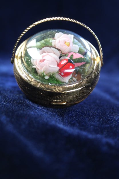 Rare 1940s new old Floral Basket Compact