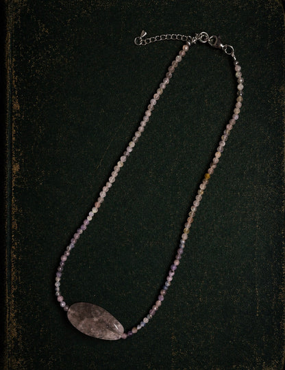 Twilight Shore · Natural Labradorite Tanzanite and Black Rutilated Quartz Cabochon Necklace