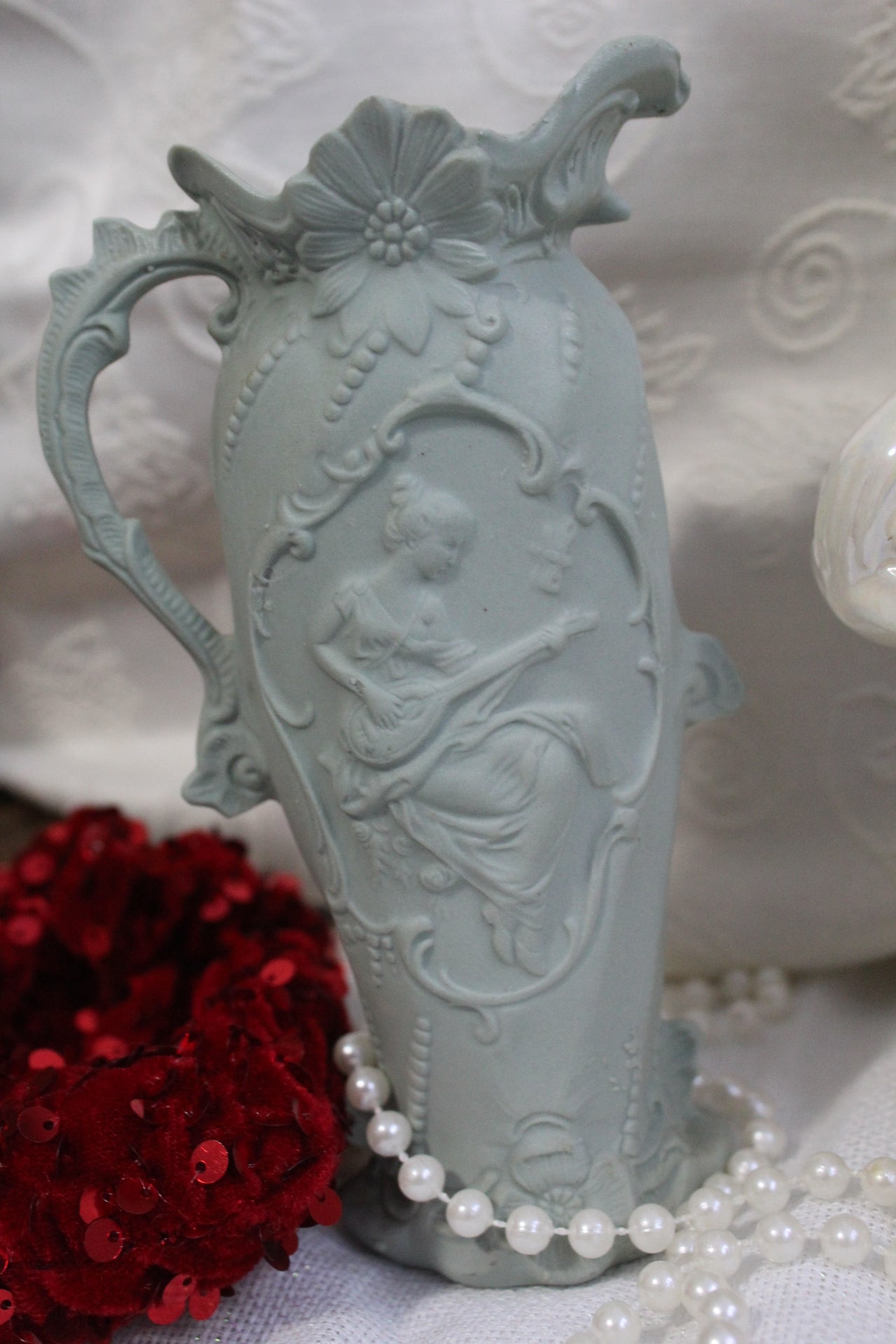 Rare Sage Green Jasperware-Style Art Deco Vase