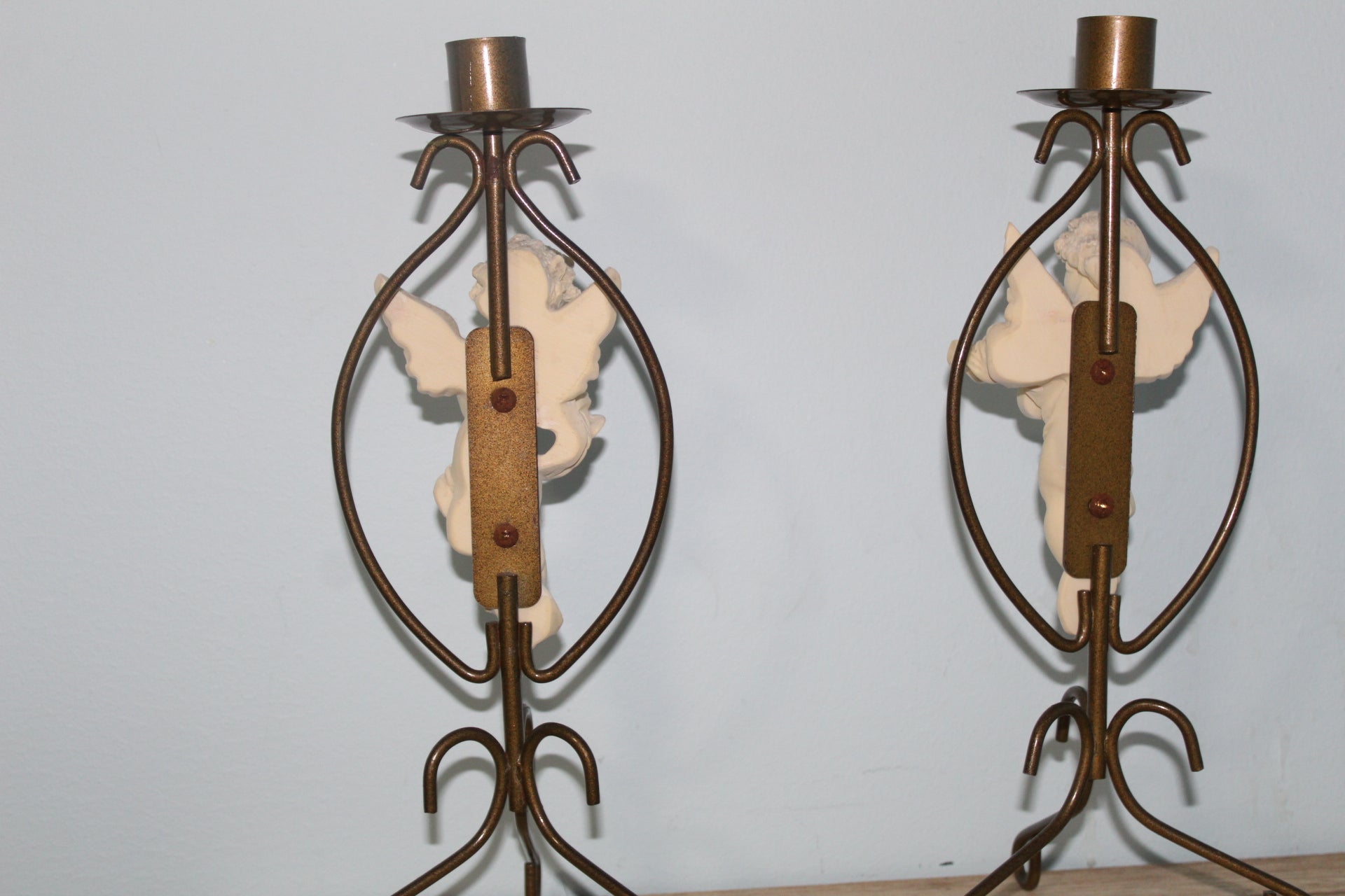 Vintage Brass Cherub Candle Holders Set of Two Angel Figurines