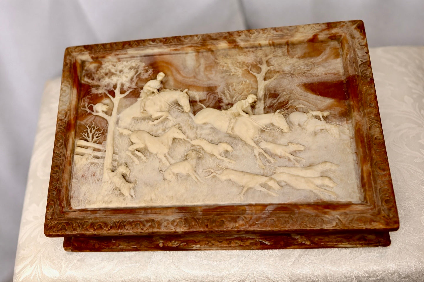 One-of-One Hand-Carved Incolay Stone Jewelry Box