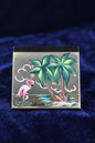 1950s Miami Florida Hand-Painted Flamingo Powder Compact | Vintage Souvenir Vanity Compact