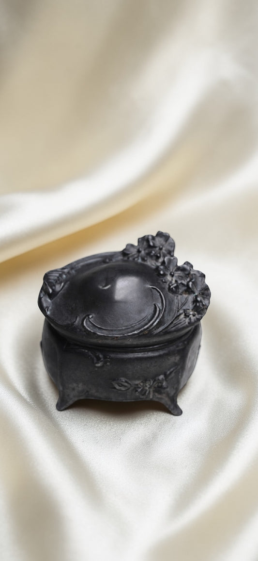 Antique Art Nouveau Floral Metal Trinket Box Vintage Jewelry Keepsake