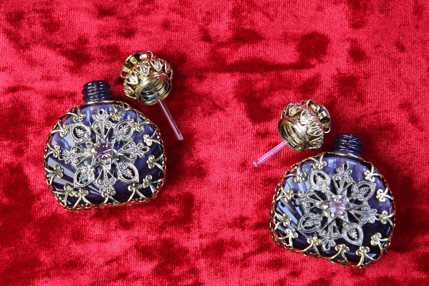 Rare Matched Set of Vintage Filigree Perfume Bottles Czech c. 1930s–1940s