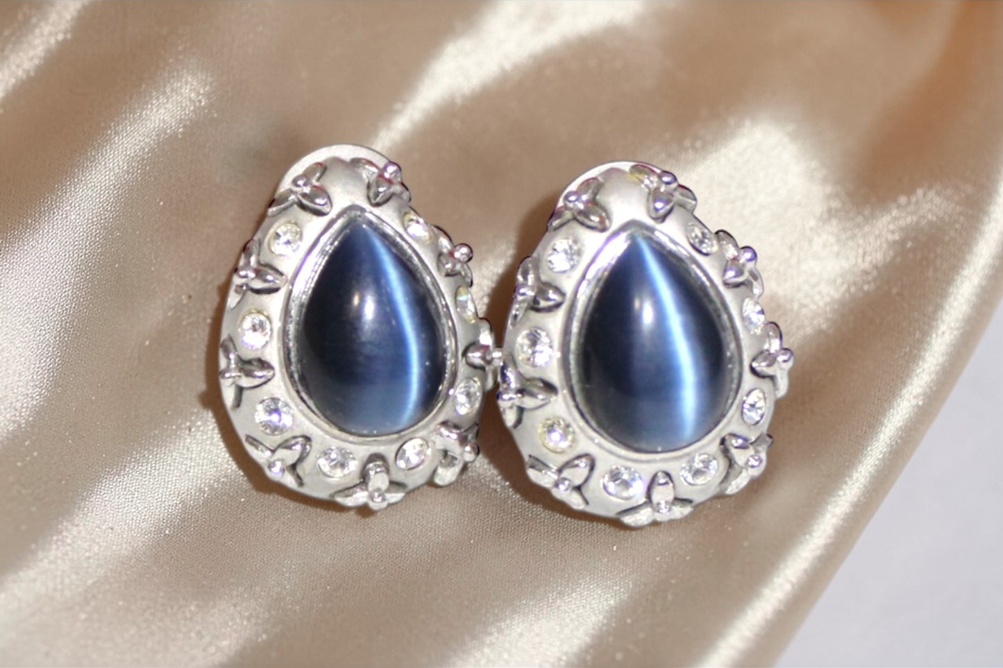 Blue Fire Vintage Earrings Midnight Glow Statement Pair