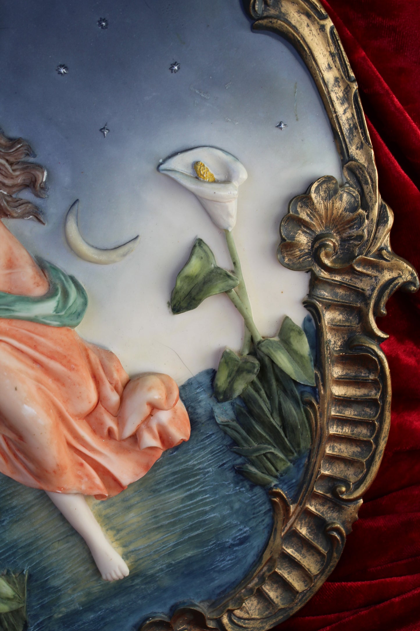 Vintage Night Fairy Wall Plaque – Ornate Gold Frame, Romantic Moonlit Scene 15in