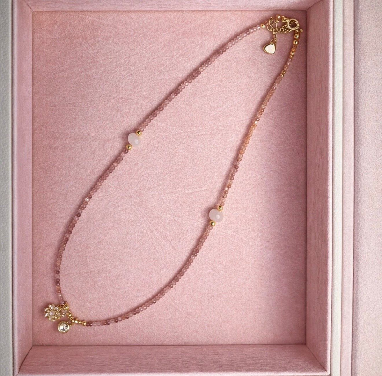 Sun & blush sunstone and rose qaurtz necklace