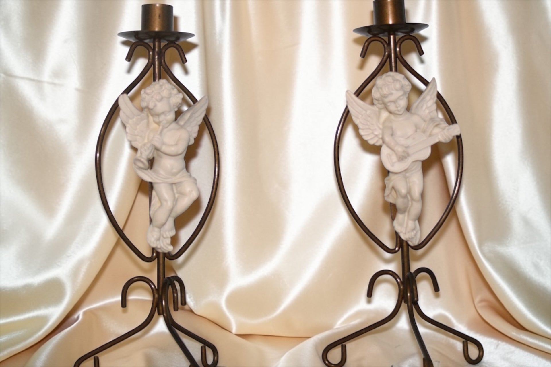 Vintage Brass Cherub Candle Holders Set of Two Angel Figurines