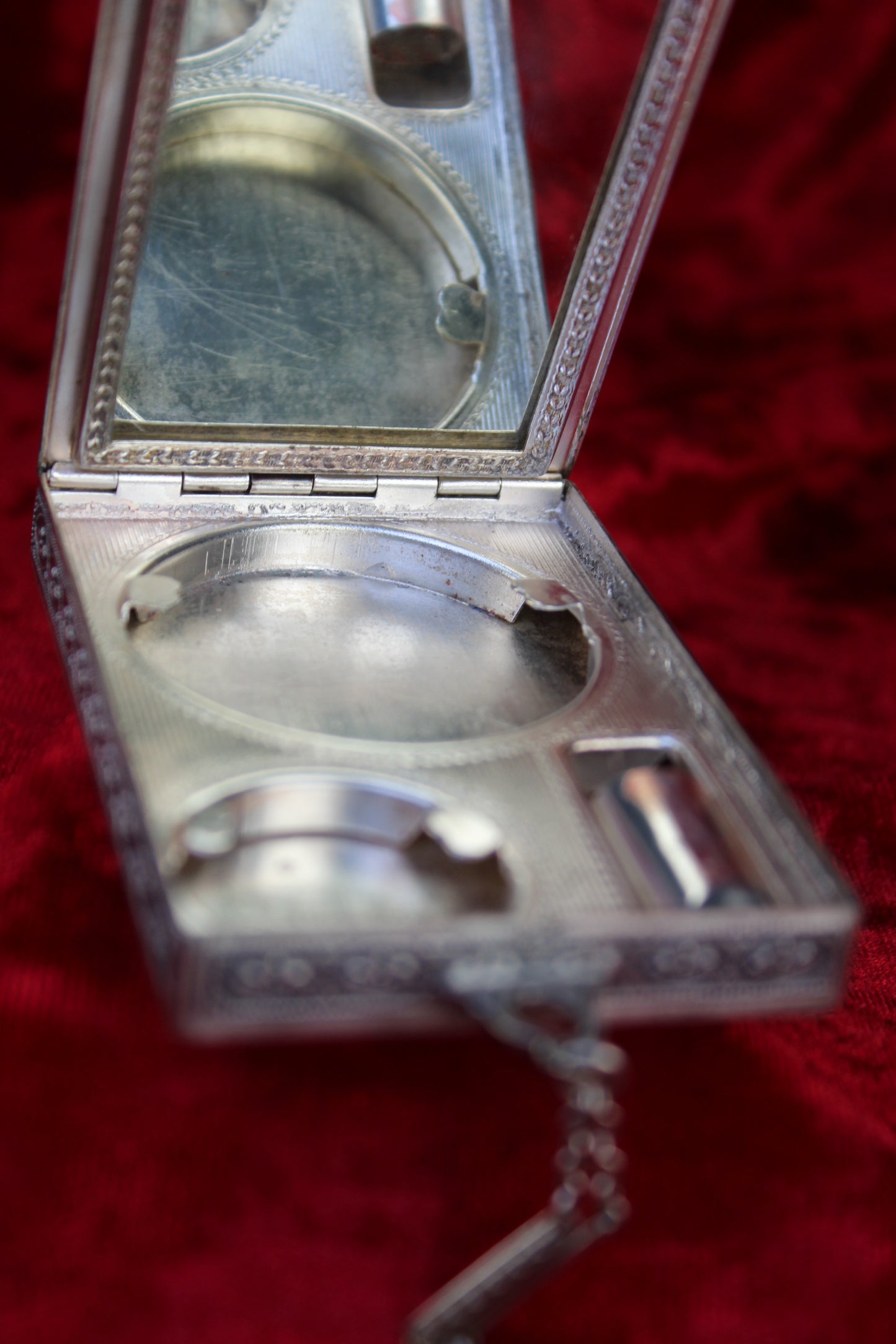 RARE Antique French Sterling Silver Guilloché Enamel Compact | Jeweled Vanity Case c. 1920s–1930s