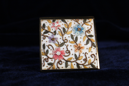 Vintage 1940s Beaded Floral Powder Compact | Embroidered Textile Vanity Compact