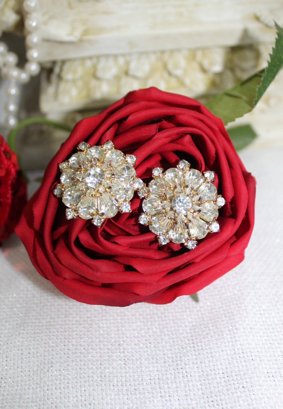 Iridescent Gold Statement Earrings Vintage Glamour Pair