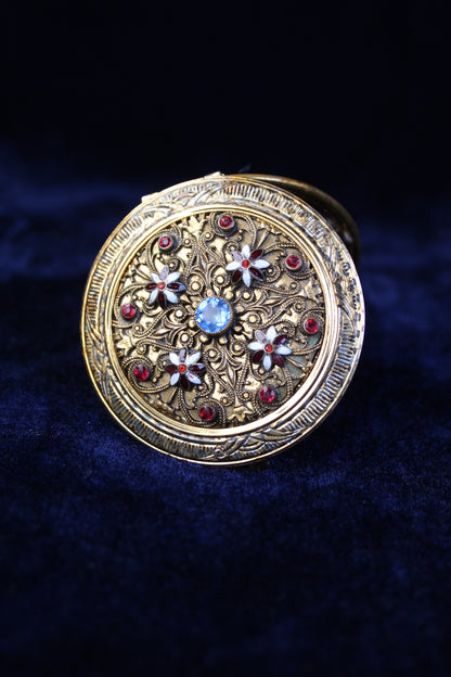 1920s Ornate Filigree Mesh Purse Compact Case