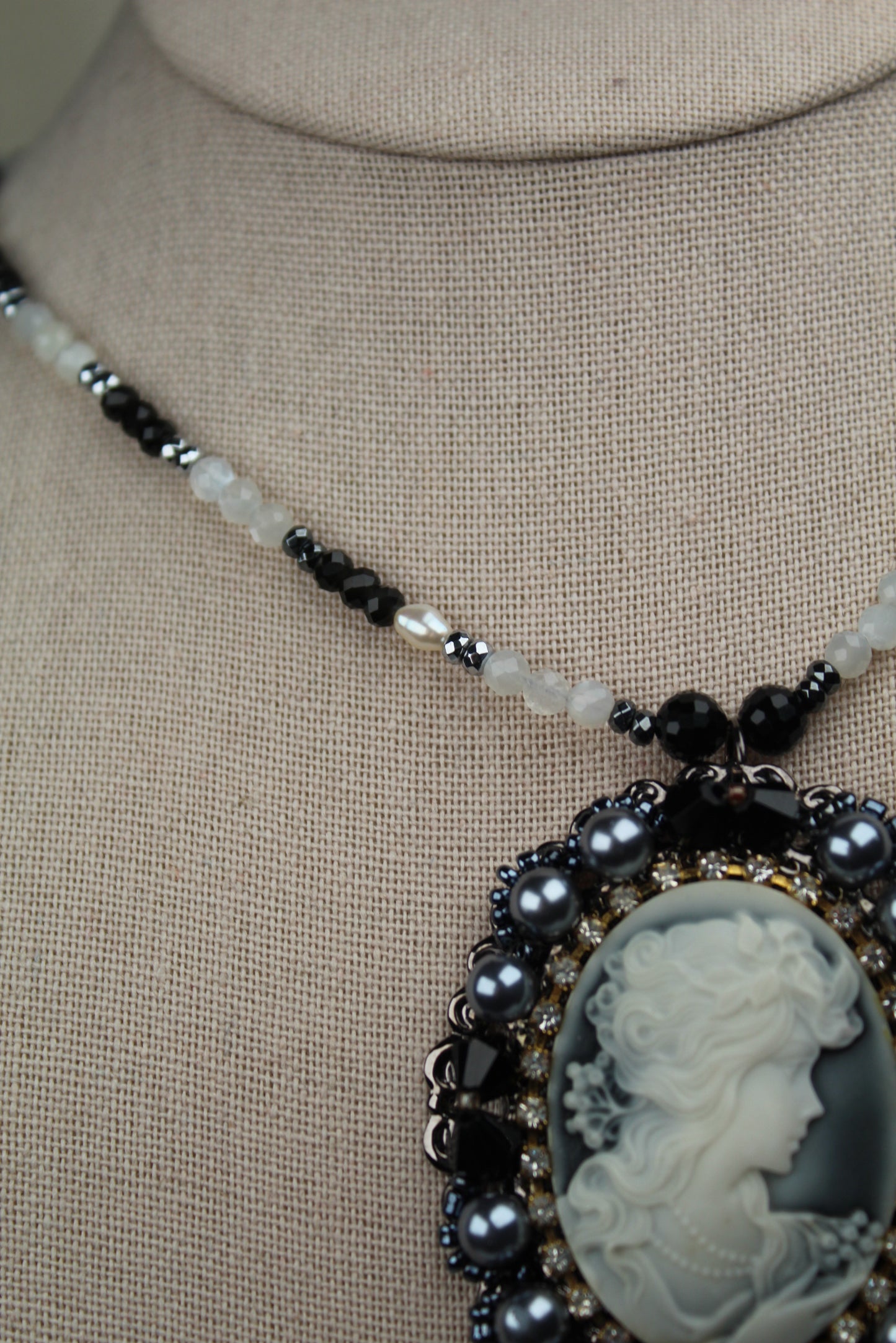 The Obsidian Pearl Cameo Necklace