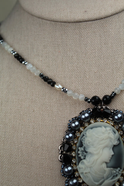 The Obsidian Pearl Cameo Necklace