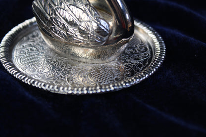 Aurora Swan Vintage Silver-Plated Swan Ring Holder with Gemstone and Golden lining