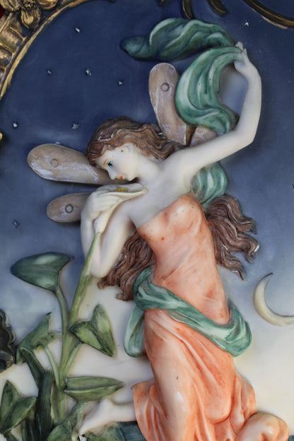 Vintage Night Fairy Wall Plaque – Ornate Gold Frame, Romantic Moonlit Scene 15in