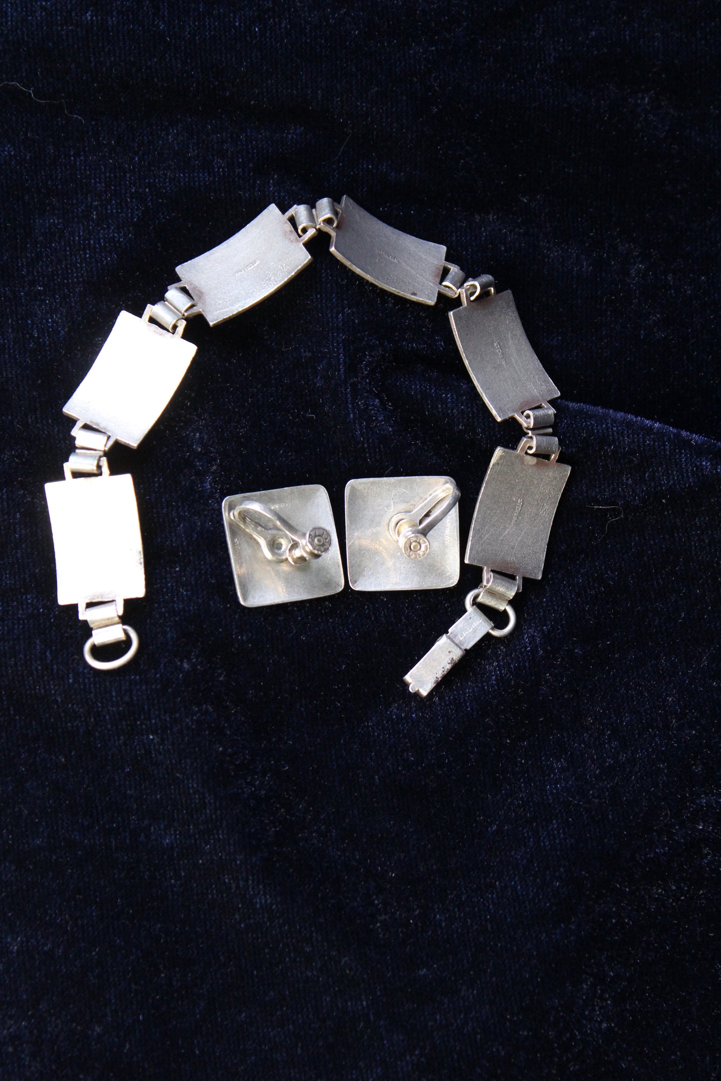 1930s Sterling Silver Guilloché Enamel Rose Bracelet & Earrings Set | Vintage Floral