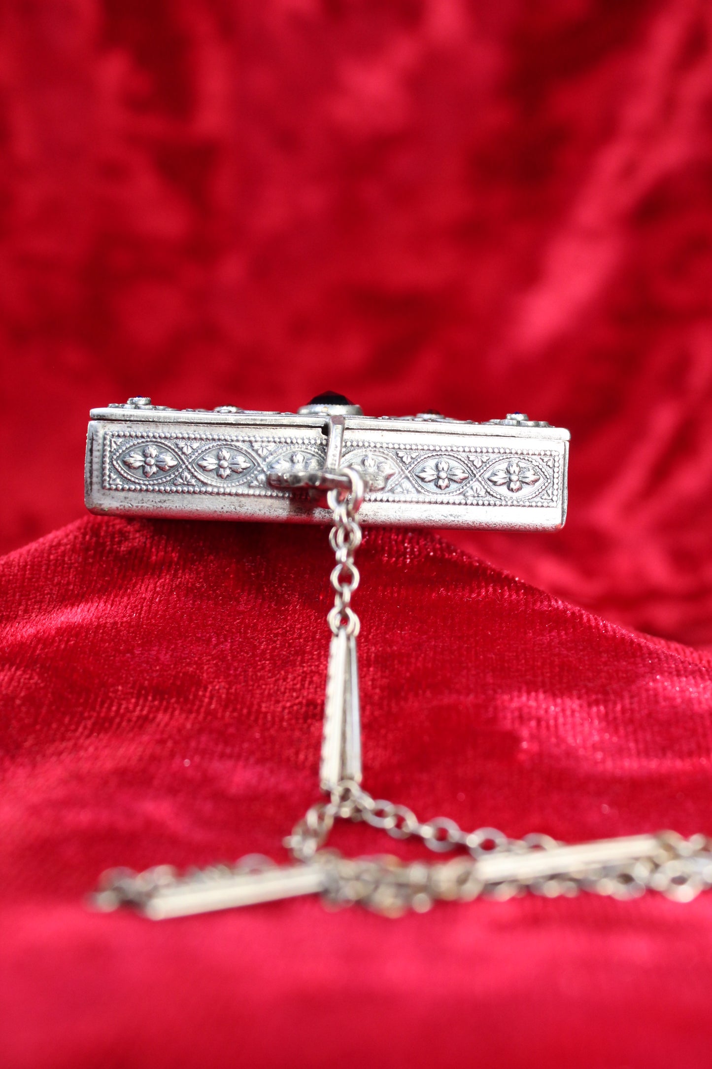 RARE Antique French Sterling Silver Guilloché Enamel Compact | Jeweled Vanity Case c. 1920s–1930s