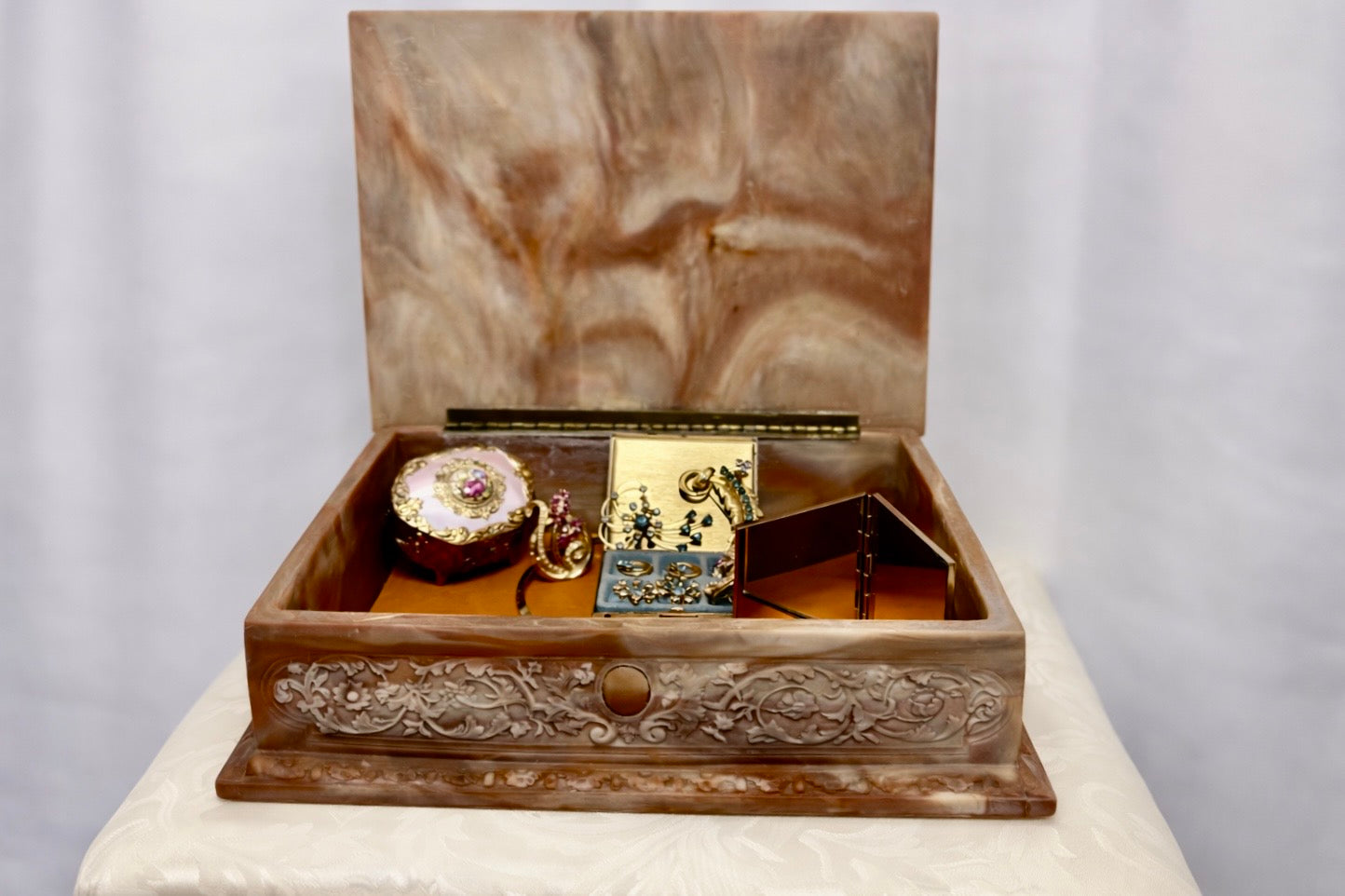 One-of-One Hand-Carved Incolay Stone Jewelry Box