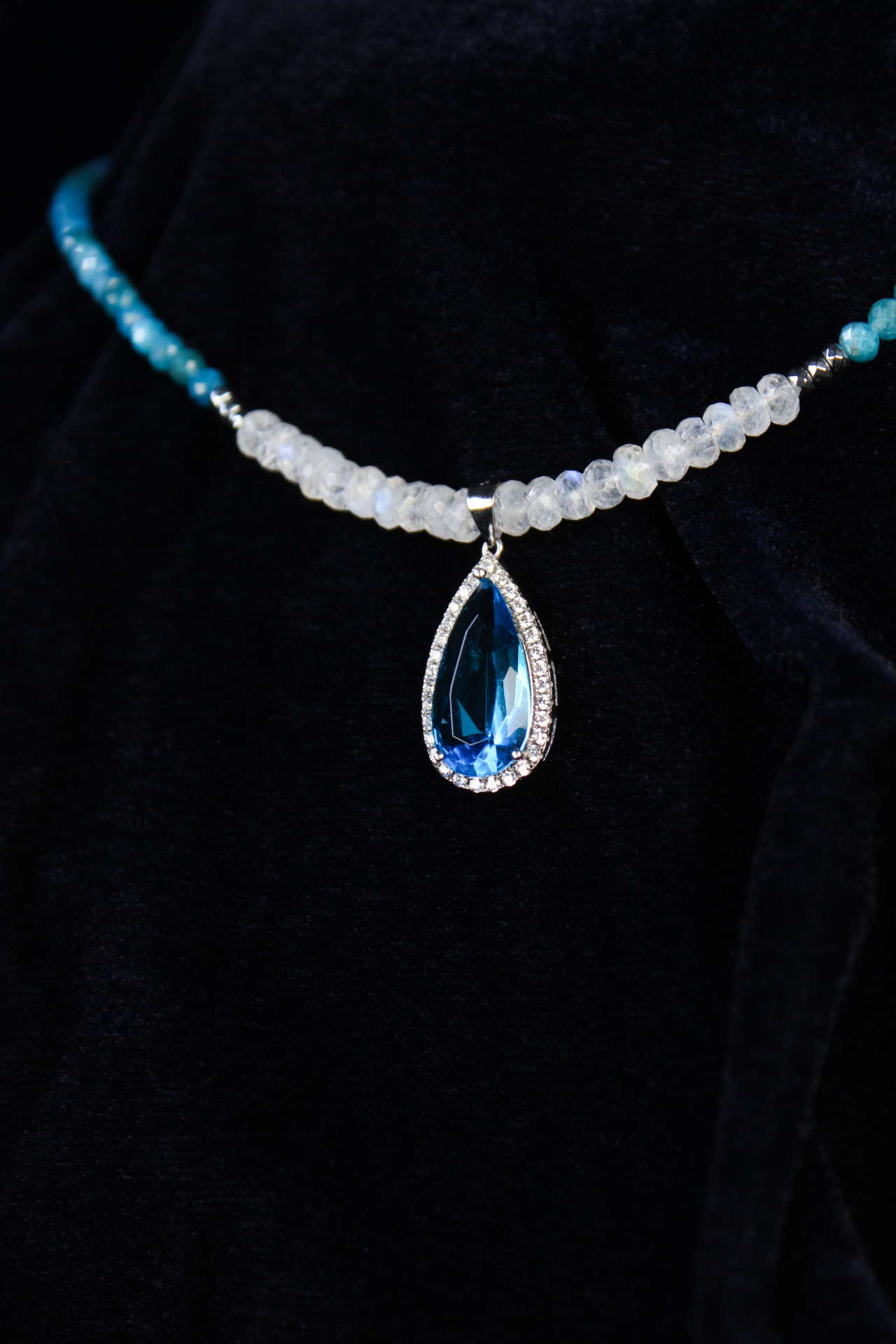 Blue Apatite & Moonstone Necklace in Sterling Silver