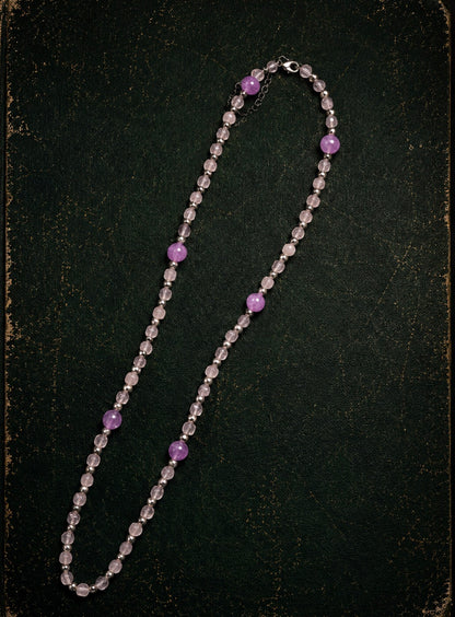 Silver Periwinkle- Purple Jade Rose Quartz Cube and Silver Hematite Choker