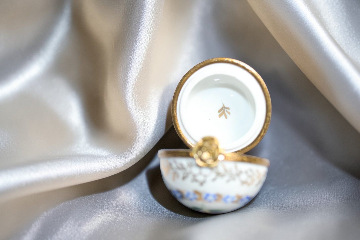Parisian Blossom Egg Limoges France Hand-Painted Trinket Box