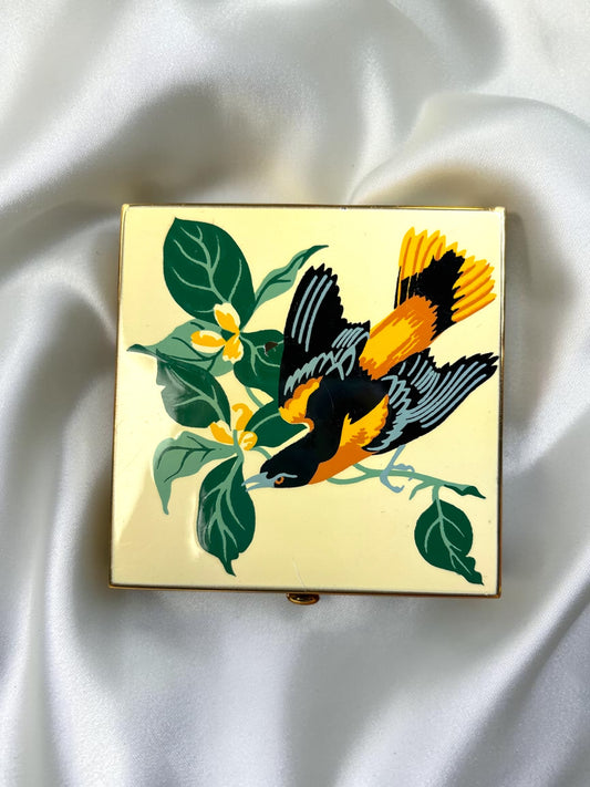Vintage Wadsworth Bird Powder Compact | 1940s–1950s Gold Tone Vanity Compact