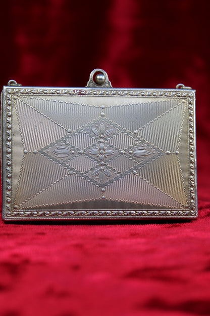 Rare Antique French Guilloché Swan Lake Compact | Jeweled Silver & Brass Vanity Case c.1920s