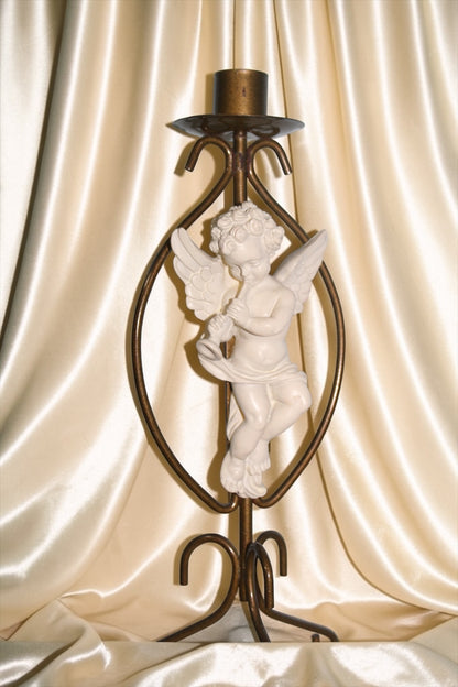 Vintage Brass Cherub Candle Holders Set of Two Angel Figurines