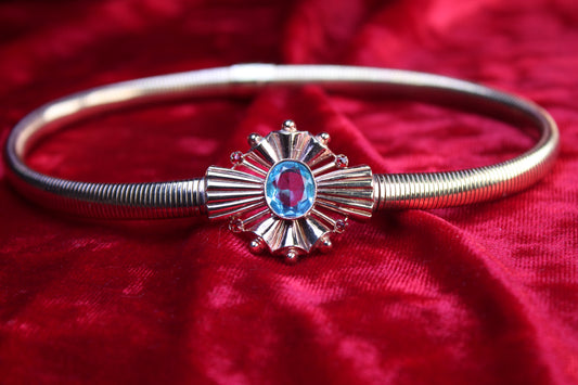 10K Gold Filled Choker Antique P.S. Co Necklace | Art Deco Blue Glass Snake Chain Collar c. 1920s