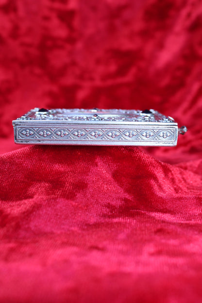 RARE Antique French Sterling Silver Guilloché Enamel Compact | Jeweled Vanity Case c. 1920s–1930s