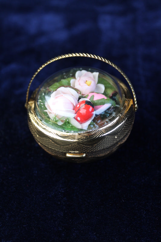Rare 1940s new old Floral Basket Compact