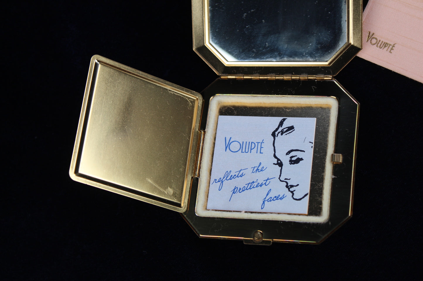 1950s Volupte Compact – New Old Stock in Box, Unused with Original Ad Insert