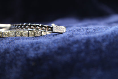 1920s Antique Art Deco Sterling Silver Sapphire Blue Paste Bracelet| French Paste Tennis Bracelet
