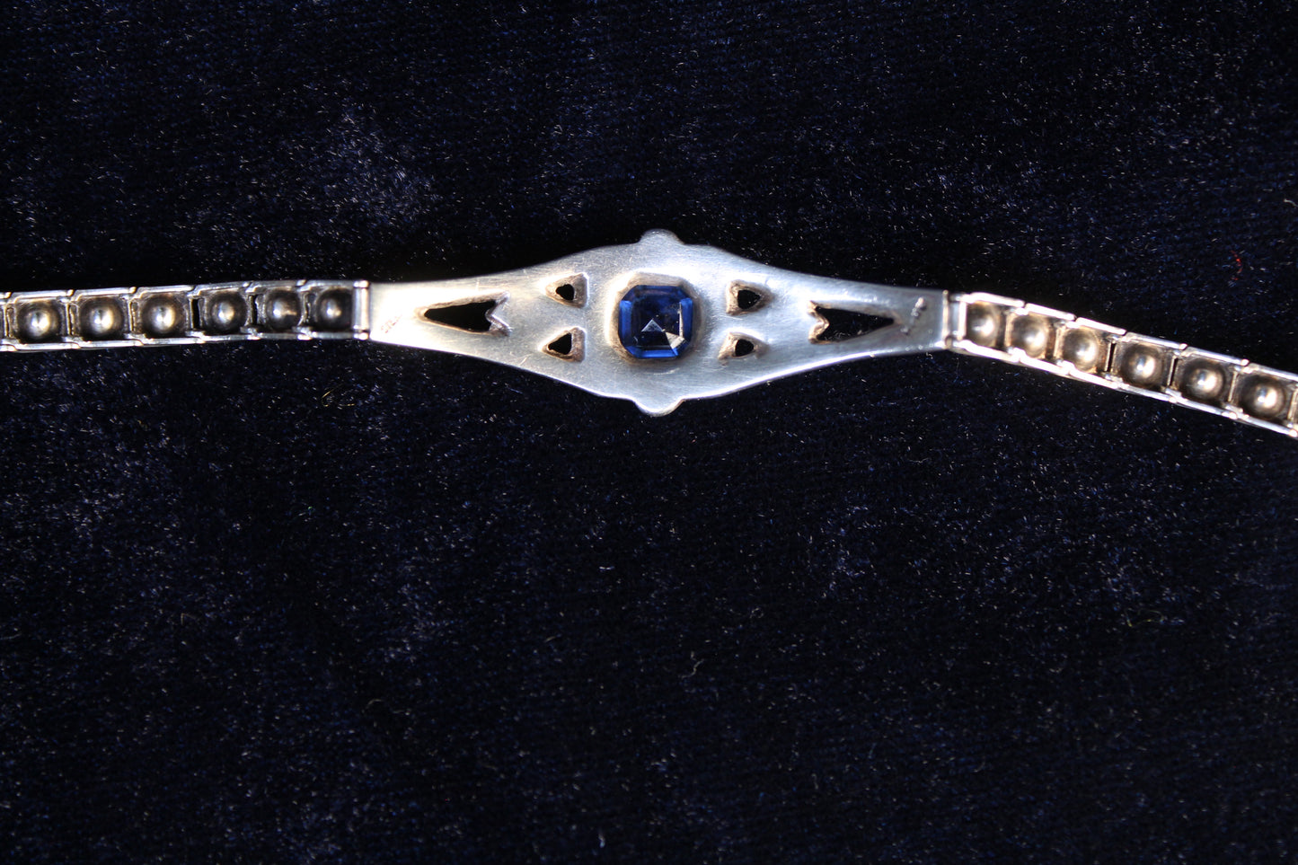 1920s Antique Art Deco Sterling Silver Sapphire Blue Paste Bracelet| French Paste Tennis Bracelet