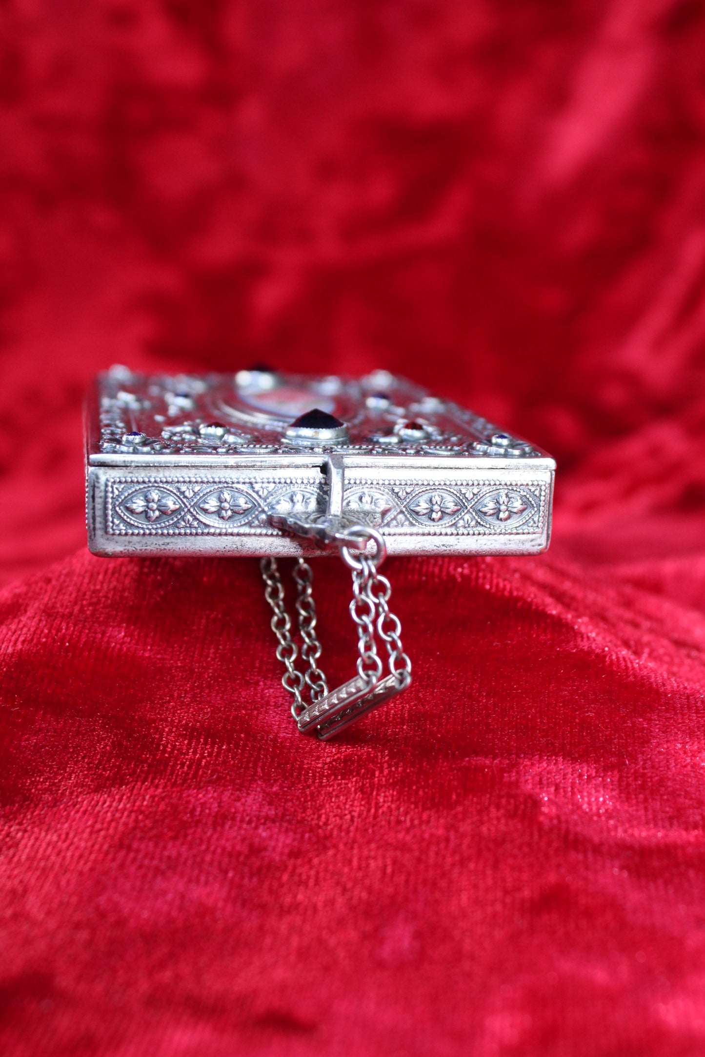 RARE Antique French Sterling Silver Guilloché Enamel Compact | Jeweled Vanity Case c. 1920s–1930s